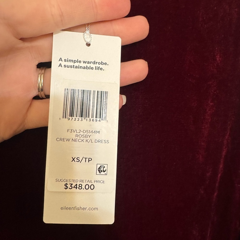 * New * Eileen Fisher Velvet Crew Shift Neck Dress Long Sleeve - Picture 8 of 11